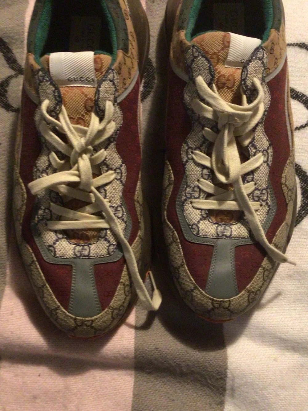 Gucci Burgundy, Beige and Teal Monogram Runner Sneakers